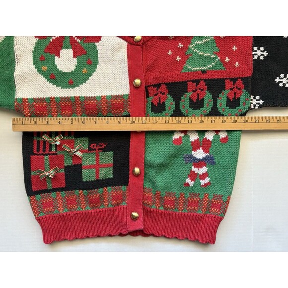 Vintage 90s Bonnie Noble Women's Size M Ugly Christmas Cardigan Button Sweater - Picture 10 of 12
